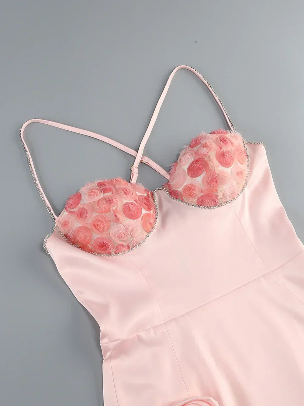 3D Flower Spaghetti Strap Party Mini Dress Mssaz Desses