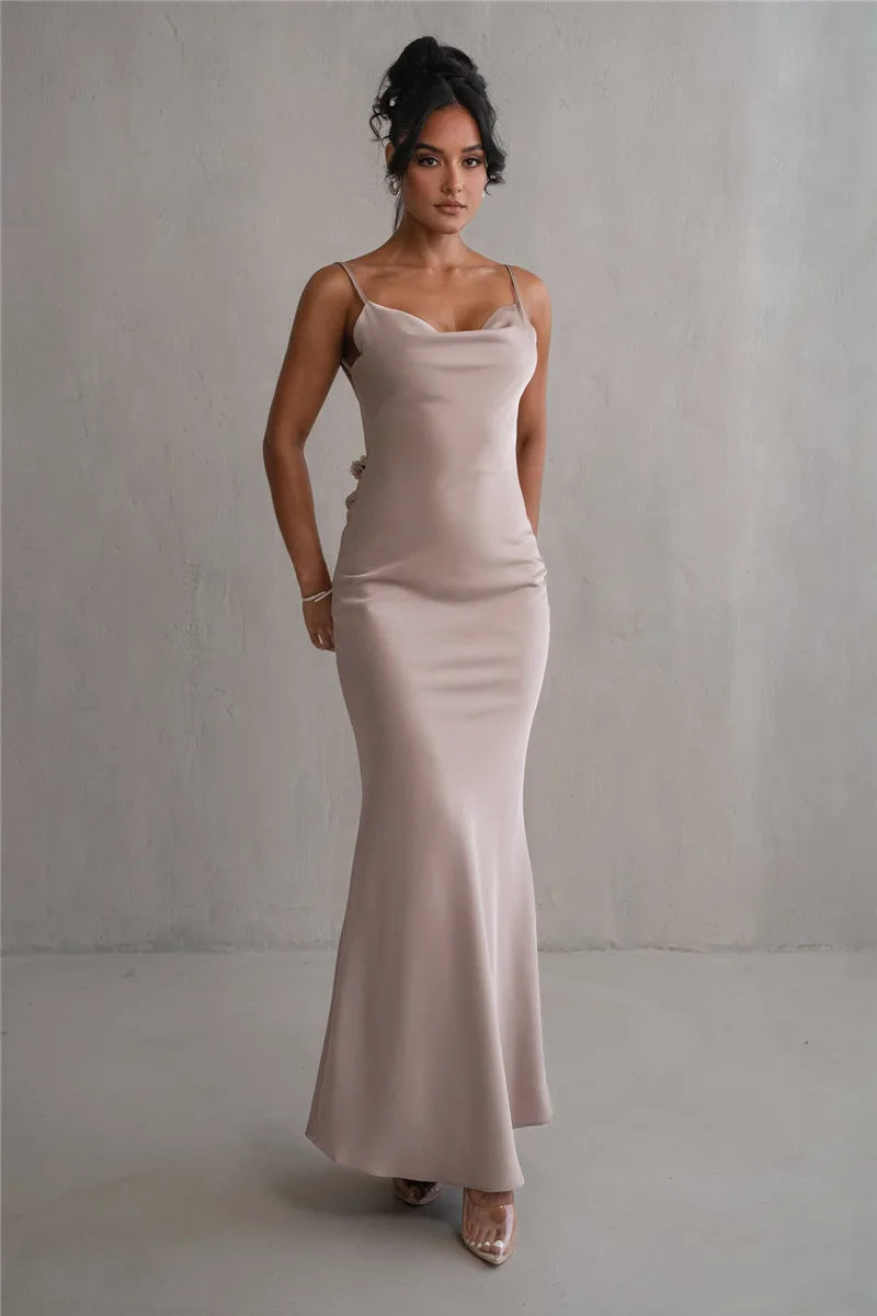 3D Flower Draped Open Back Maxi Dress Mssaz Desses