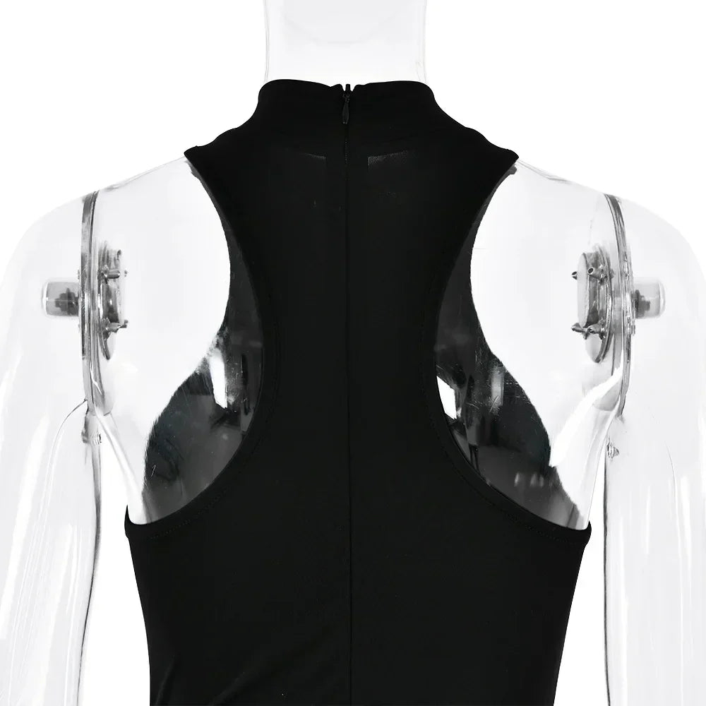 Satin Sleeveless High Neck Dress Mssaz Desses