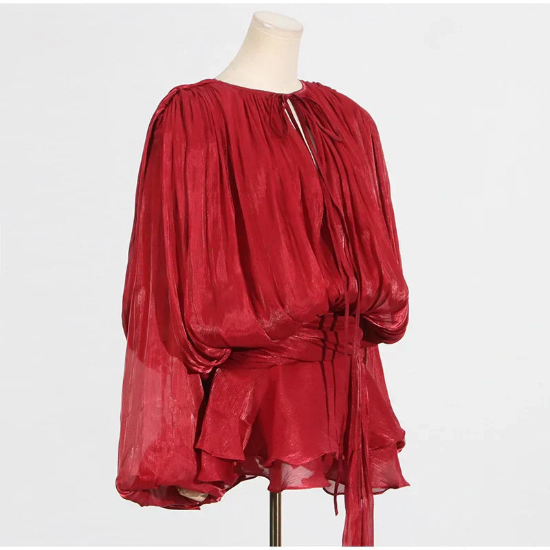 Elegant V-Neck Lace-Up  Style Mini Dress Mssaz Desses