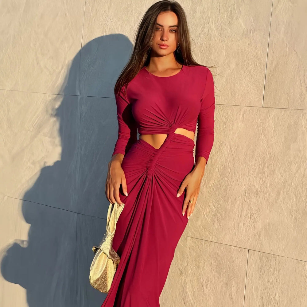 Long-Sleeved Irregular Bodycon Dress Mssaz Desses
