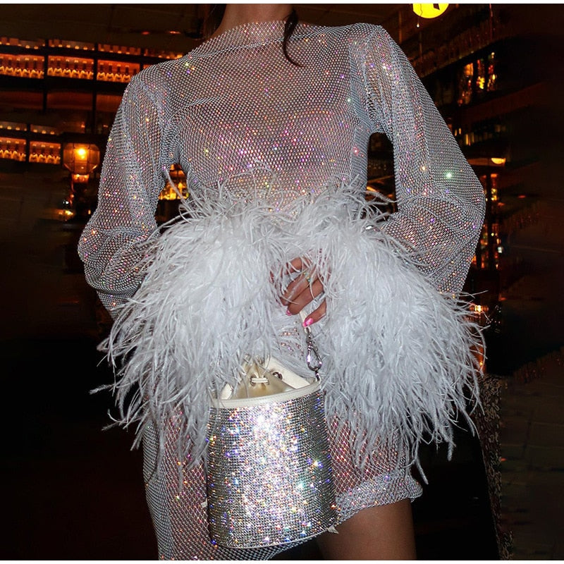 See Through Long Sleeve Shinny Sequins Club Party Outfit Mssaz Desses