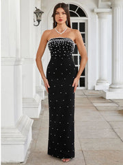 Pearl Design Bandage Strapless Long Dress Mssaz Desses