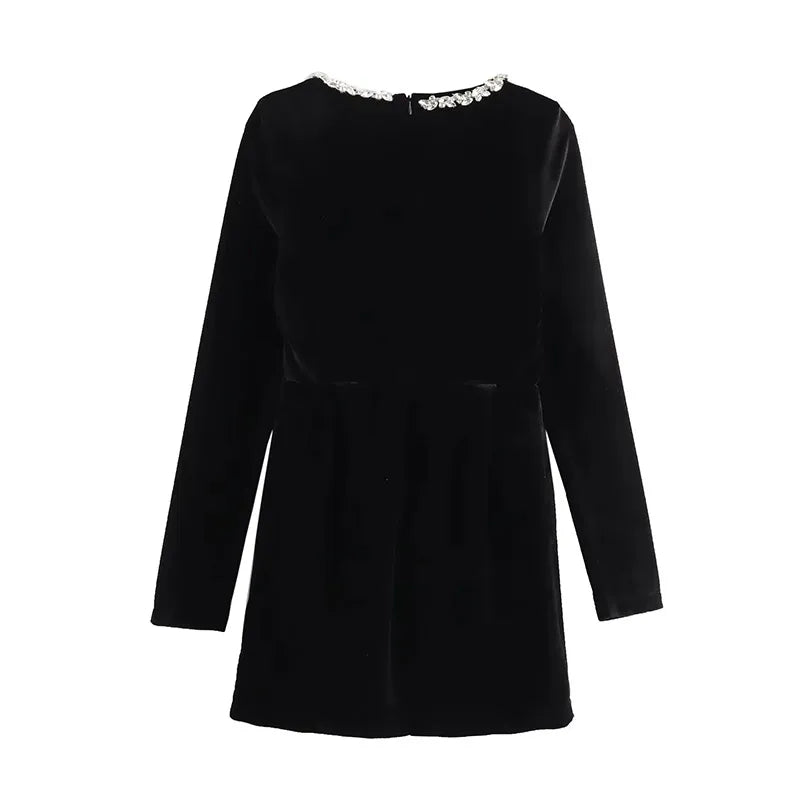 Black Rhinestone Velvet Mini Dress Mssaz Desses