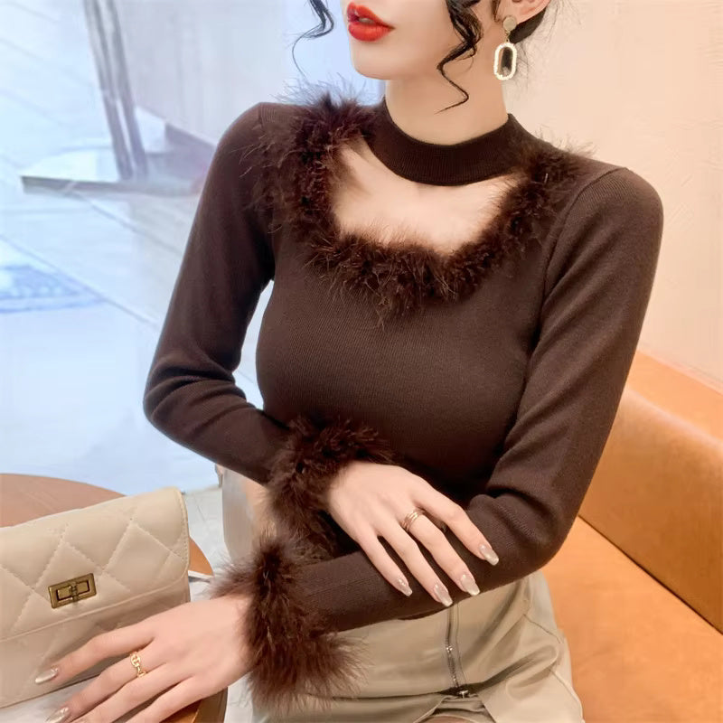 Fluffy Square collar Hollow Out Tops Mssza