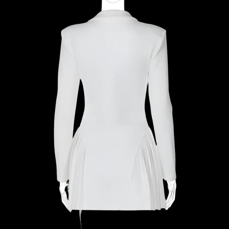 Plunging Neckline Pleated & Buttoned Blazer Dress Mssaz Desses