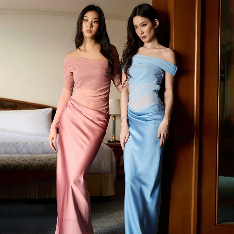 Off-the-Shoulder Strapless Backless Maxi Dress Mssaz Desses