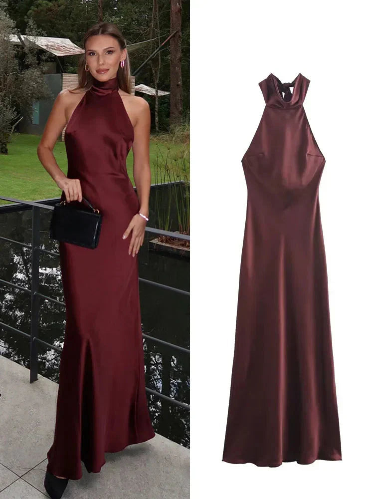 Solid Sleeveless Backless Bow Zipper Long Dress Mssaz Desses