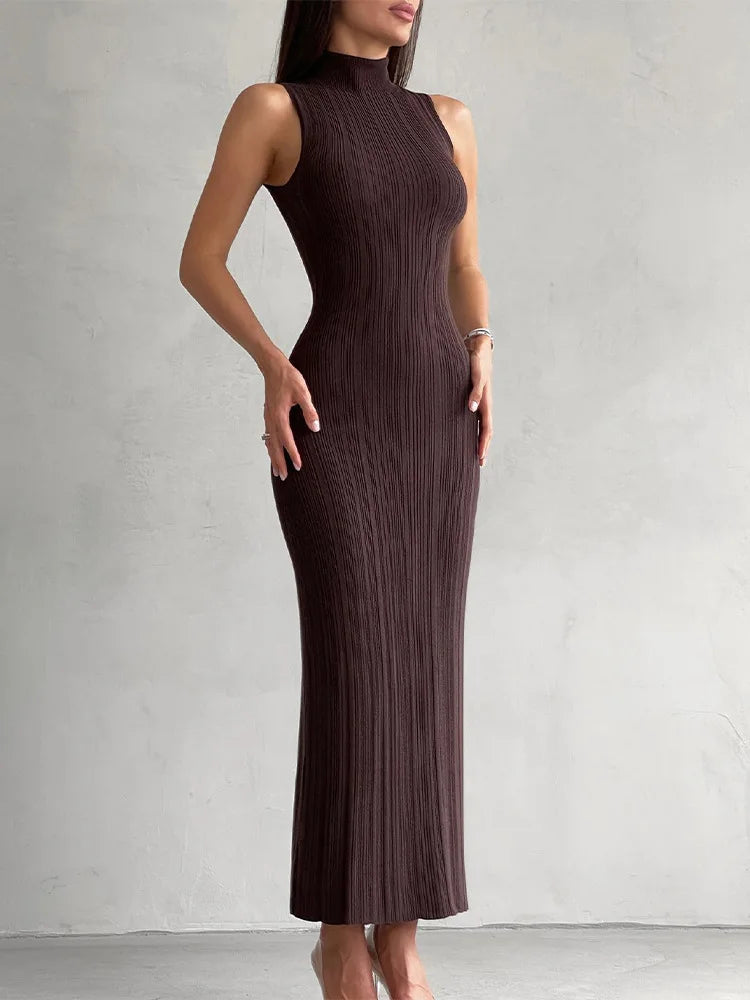 Sleeveless Turtleneck Maxi Dress Mssaz Desses