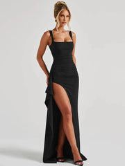 Black Spaghetti Strap Thigh High Split Long Dress Mssaz Desses