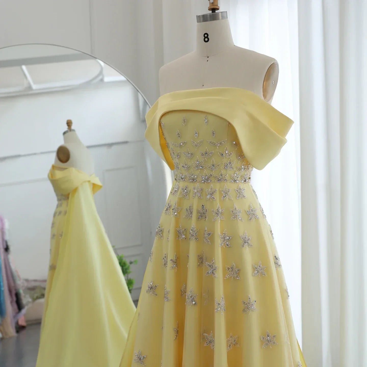Yellow Satin Evening Gown with Cape Mssaz Desses