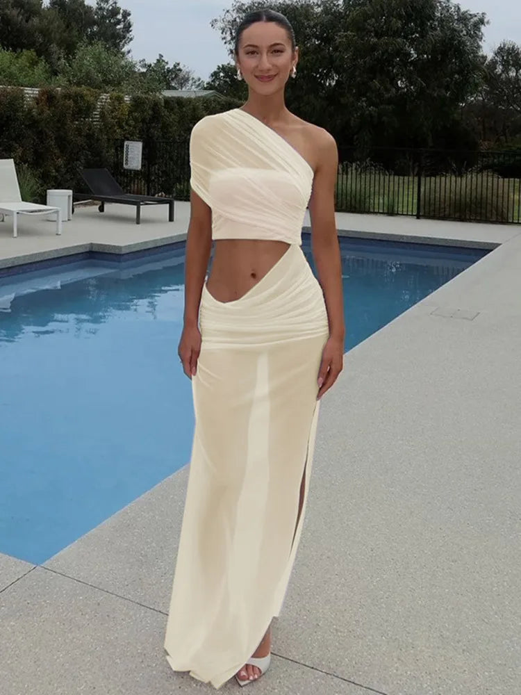 Mesh Backless One-Shoulder Long Dress Mssaz Desses