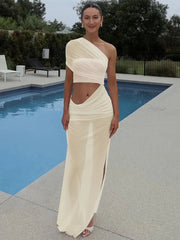 Mesh Backless One-Shoulder Long Dress Mssaz Desses