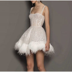 Off Shoulder Slip Feather Sequin Sleeveless Dress Mssaz Desses