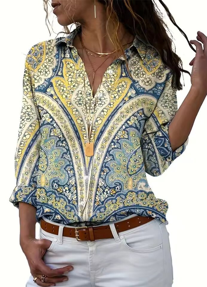 Fashionable Cactus Design Single-Breasted Women's Shirt Mssza