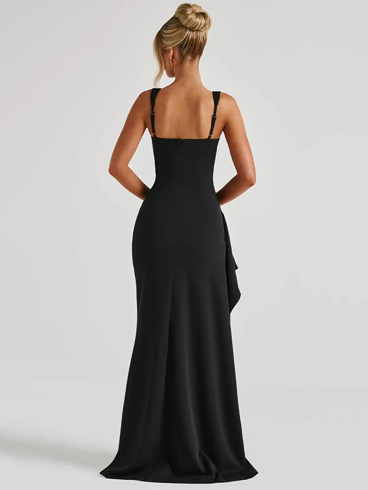 Black Spaghetti Strap Thigh High Split Long Dress Mssaz Desses