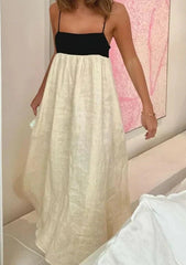 Contrast Color Block Open Back Long Dress Mssaz Desses