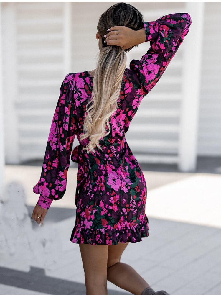 O-neck Long Sleeve Lace Up Ruffles Beach Party Dress Mssaz Desses