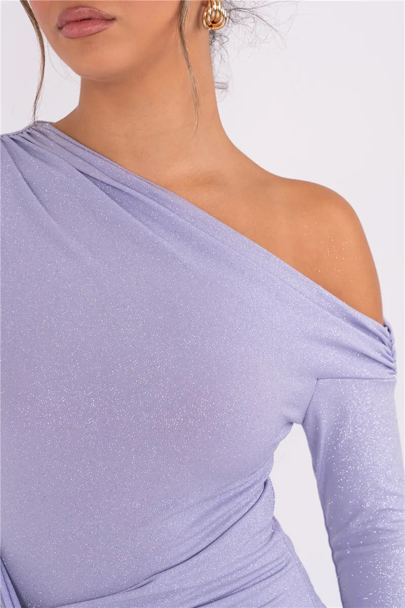 Long Sleeve Inclined Shoulder Maxi Dress Mssaz Desses