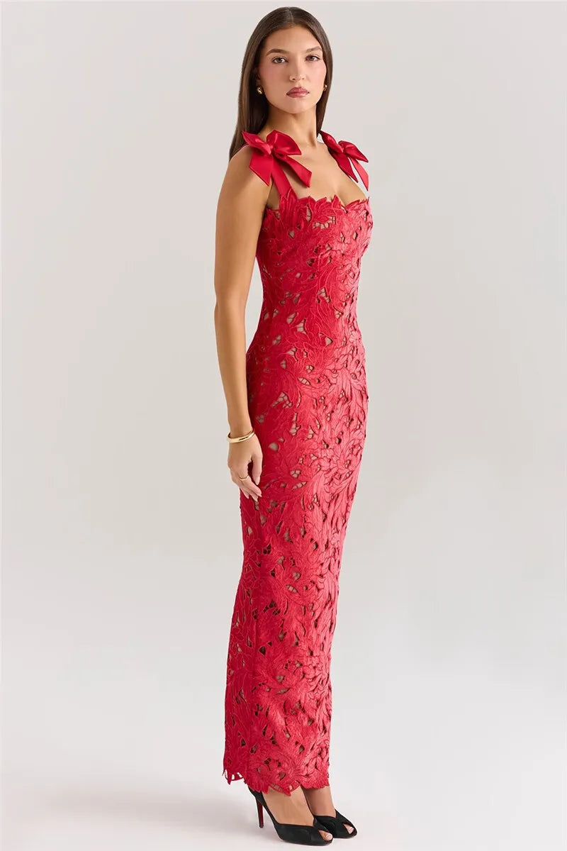 Bows Lace Bodycon Maxi Dress Mssaz Desses