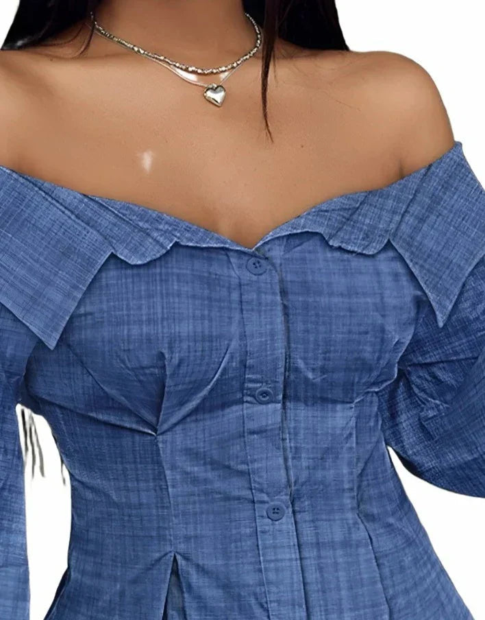 Lantern Sleeve Open Shoulder Top Mssaz Desses