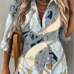 Long Sleeve Floral Button-Up Shirt with Lapel Design Mssza