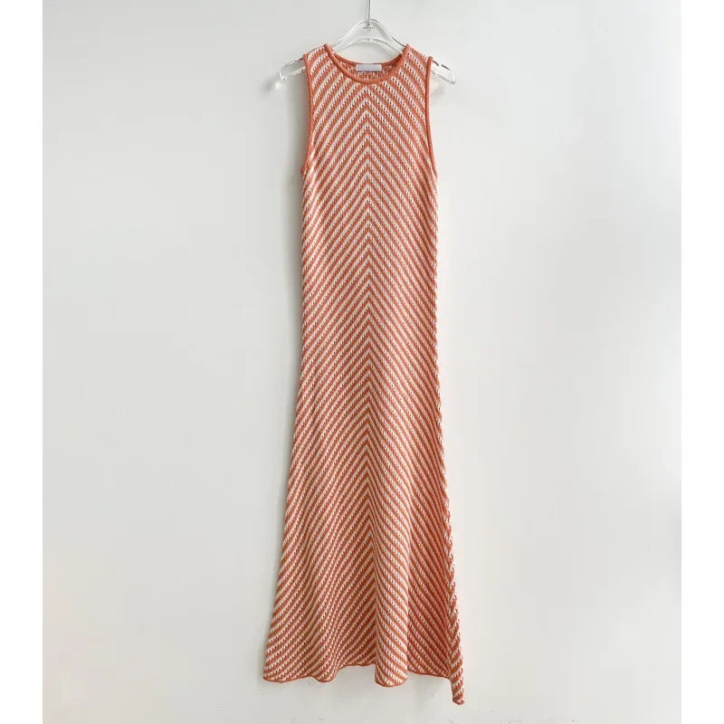 Striped Ribbed Midi Dress Mssaz Desses