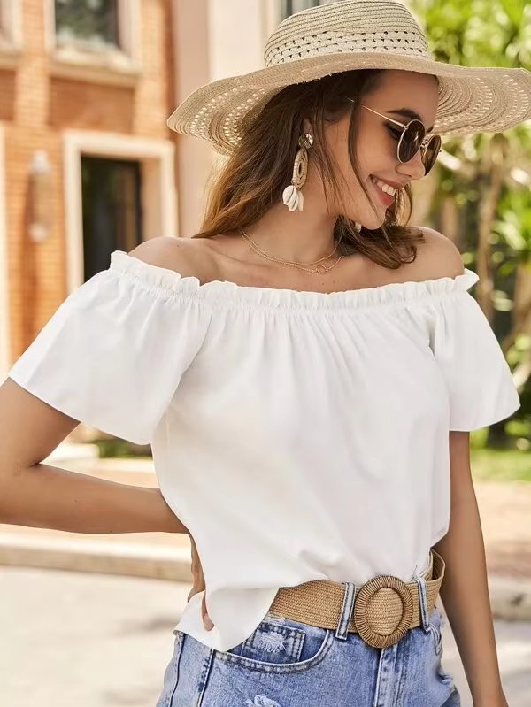 Off Shoulder Ruffle Edge Shirt Mssza