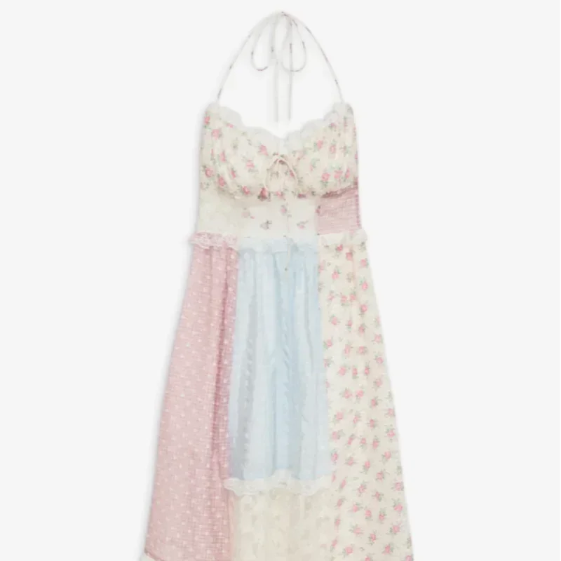 Lace Patchwork Halter Maxi Dress Mssaz Desses