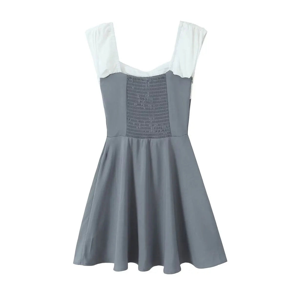 Contrast Slash Shoulder Elastic Back Mini Dress Mssaz Desses