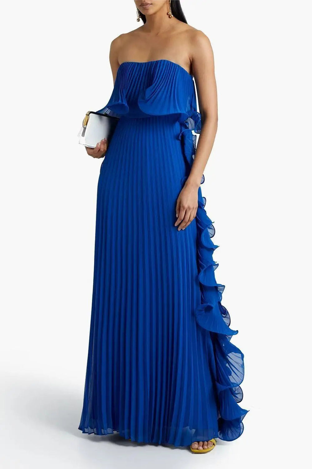 Pleated Chiffon Long Ruffled Strapless Dress Mssaz Desses
