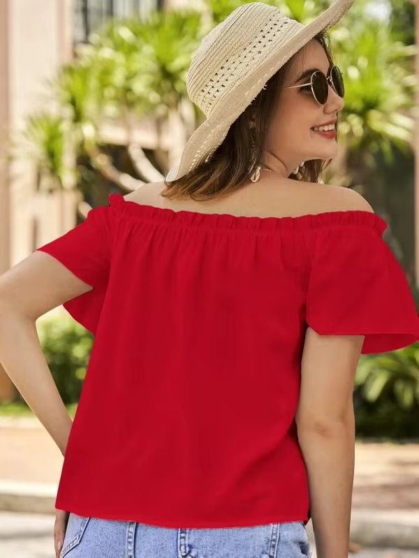 Off Shoulder Ruffle Edge Shirt Mssza