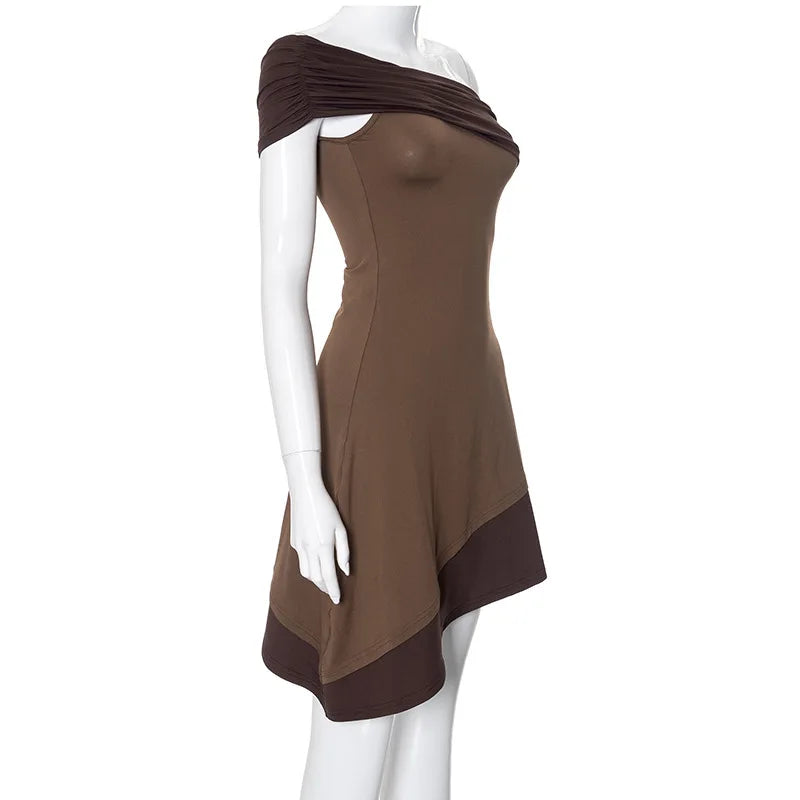 Slant Collar Asymmetrical Short Dress Mssaz Desses