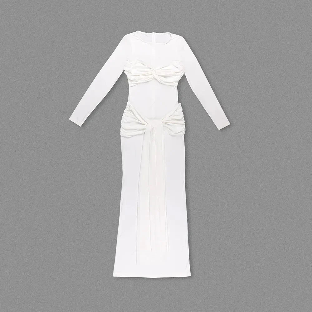 O-neck Long Sleeve Robe Maxi Dress Mssaz Desses