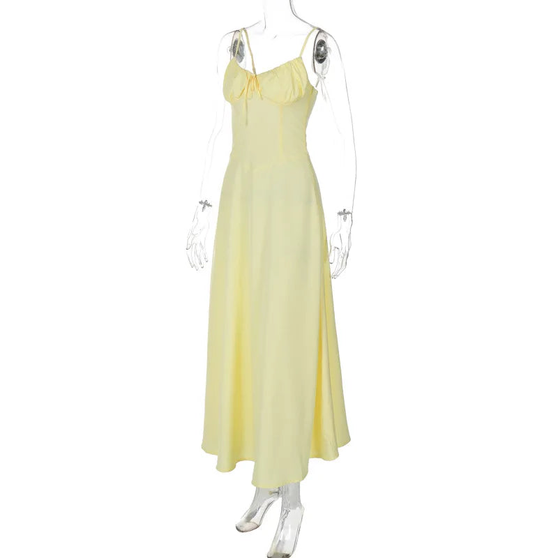 Spaghetti Strap Solid Fit and Flare Long Dress Mssaz Desses