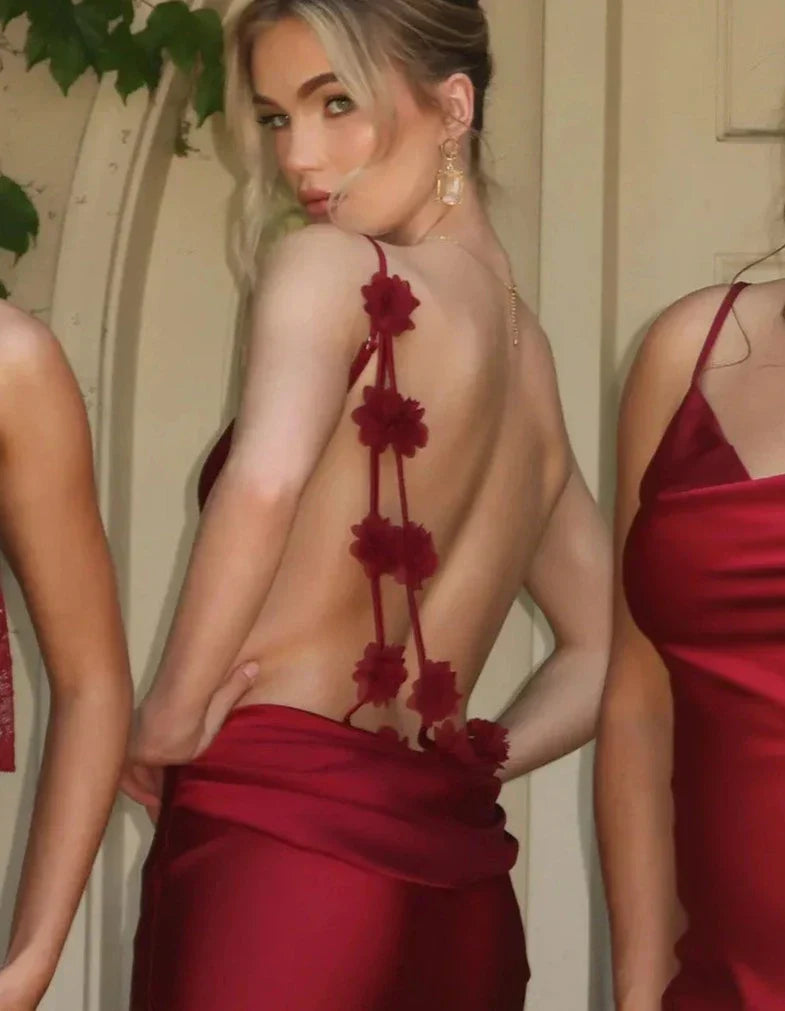 3D Flower Draped Open Back Maxi Dress Mssaz Desses