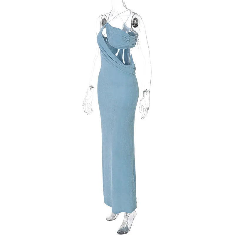 Halter Skew Collar Hollow Out Backless Long Dress Mssaz Desses