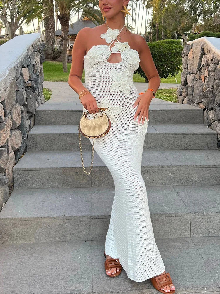 Floral Halter Maxi Dress  Splice Backless Design Mssaz Desses