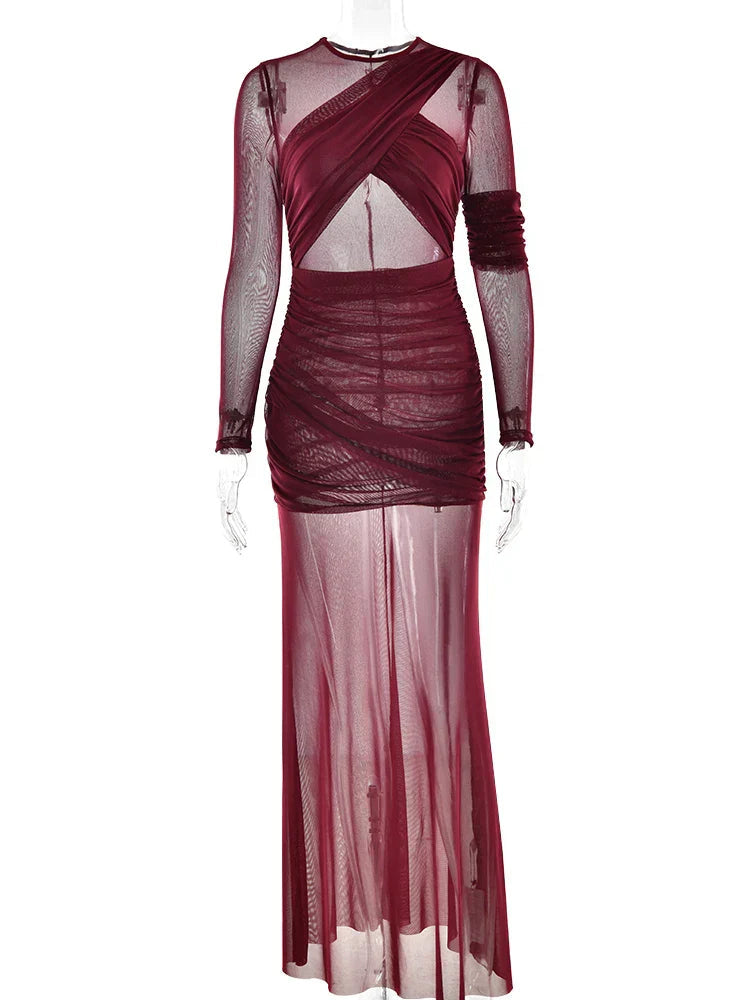 Mesh Patchwork Sheer Long Sleeve Dress Mssaz Desses