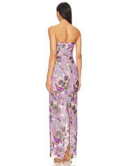 Floral-Embellished Sequin Lavender Ankle Length Dress Mssaz Desses