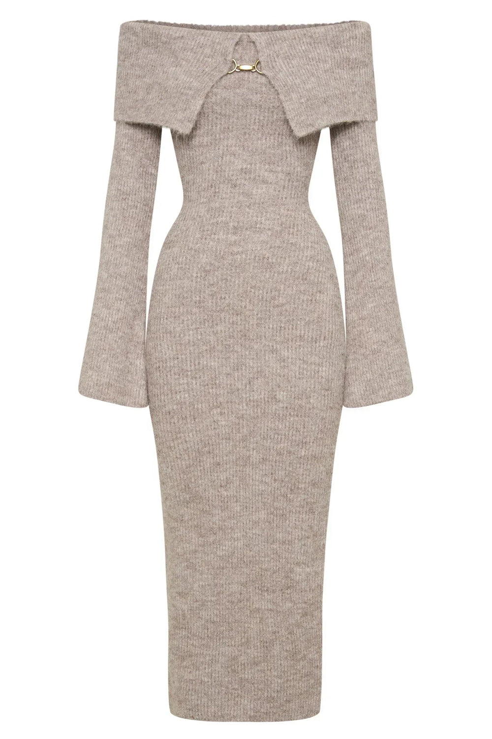 Fluffy Solid Knitted Off Shoulder Midi Dress Mssaz Desses