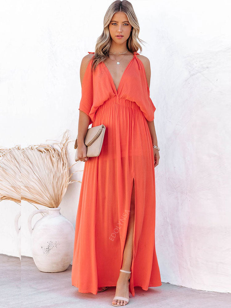 Elegant Solid Color Beach Wear Maxi Dresses Mssaz Desses