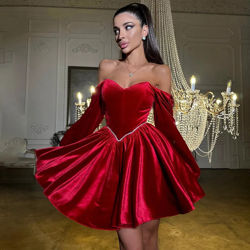 Velvet Strapless Mini Dress Off Shoulder Party Outfit Mssaz Desses