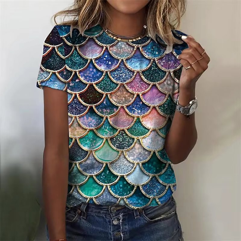 Vibrant Colorful Scales 3D Print Short Sleeve T Shirt Mssza