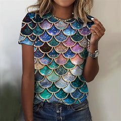 Vibrant Colorful Scales 3D Print Short Sleeve T Shirt Mssza