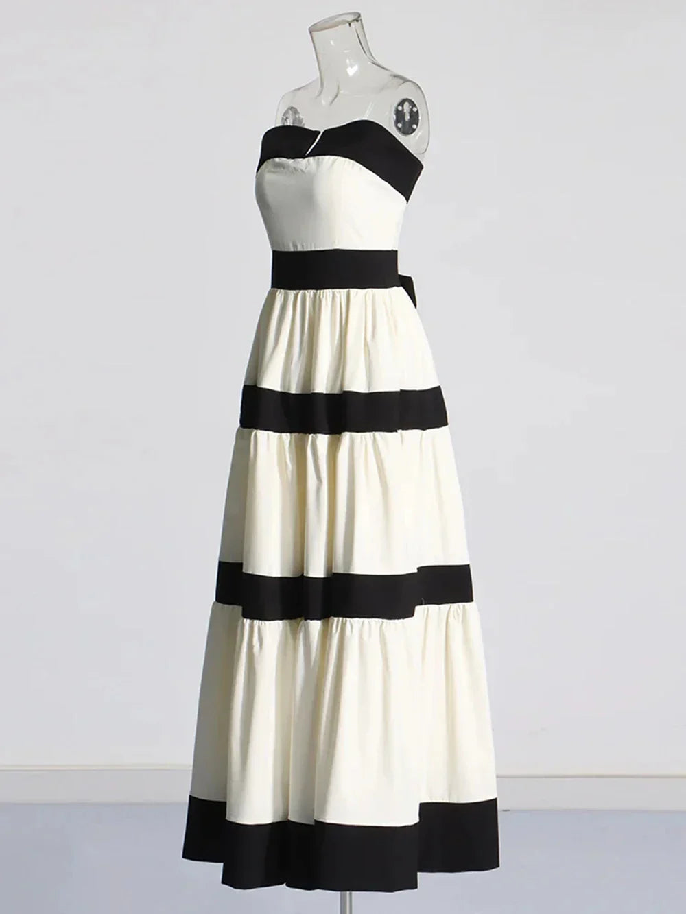 Colorblock Patchwork Bow Strapless Long Dress Mssaz Desses
