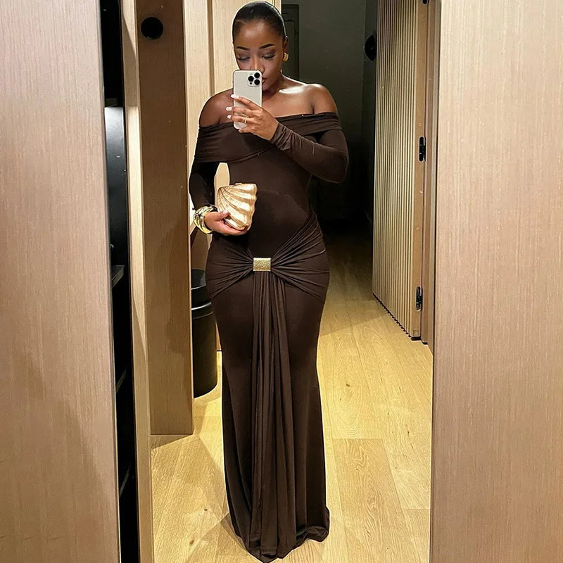 Pleated Patchwork Solid Off-Shoulder Dress Mssaz Desses