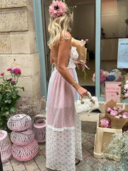 Lace Patchwork Halter Maxi Dress Mssaz Desses