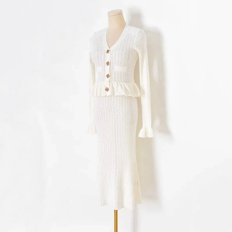 Ruffle Knitted Long Sleeve Mermaid Midi Dress Mssaz Desses