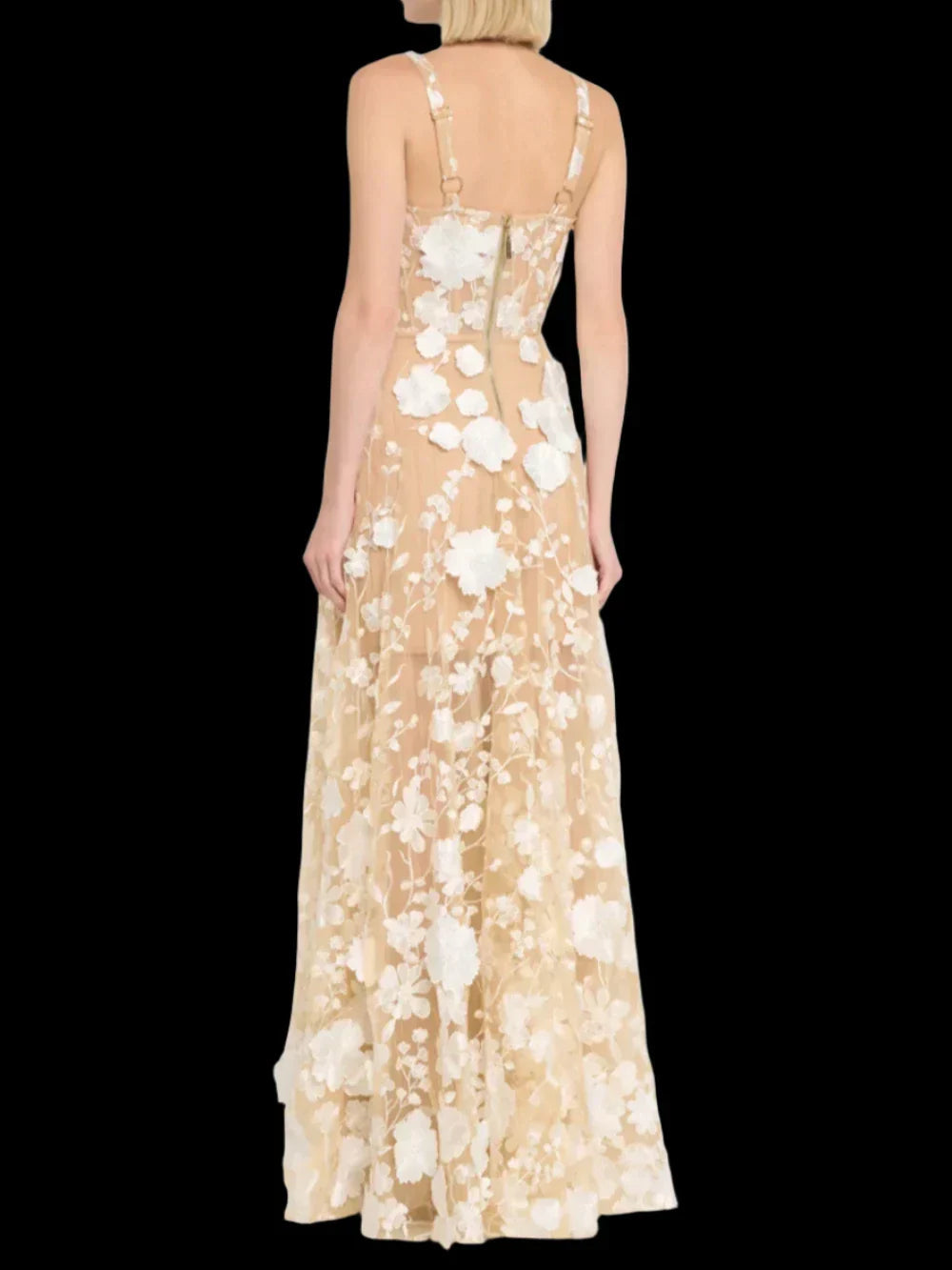 Floral Embroidered Mesh Maxi Dress Mssaz Desses